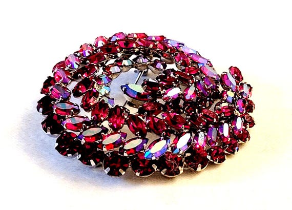 Signed SHERMAN Pink Fuchsia Raspberry Crystal Bro… - image 3