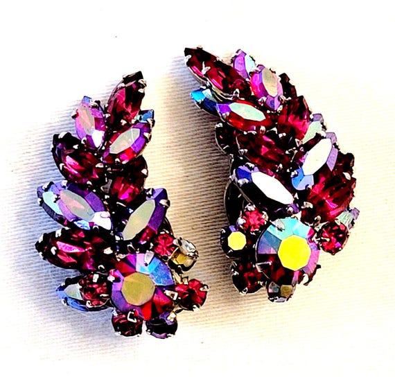 Signed SHERMAN Pink Fuchsia Raspberry Crystal Bro… - image 6