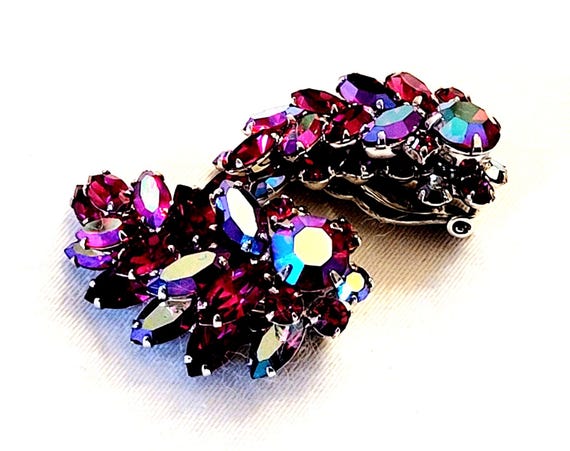 Signed SHERMAN Pink Fuchsia Raspberry Crystal Bro… - image 7