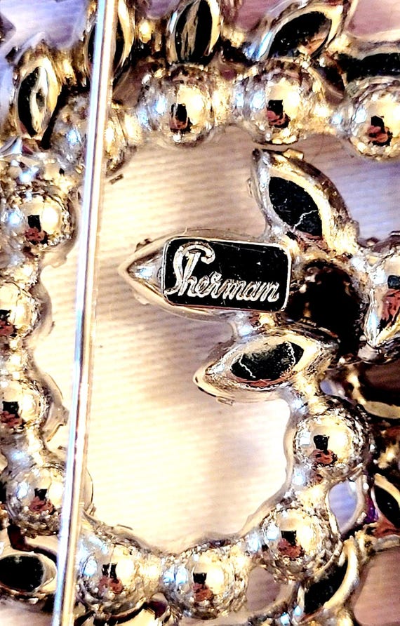 Signed SHERMAN Pink Fuchsia Raspberry Crystal Bro… - image 5