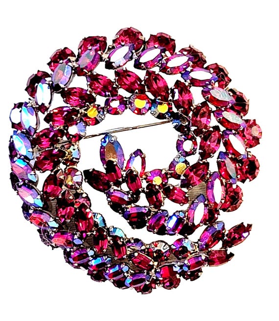 Signed SHERMAN Pink Fuchsia Raspberry Crystal Bro… - image 2