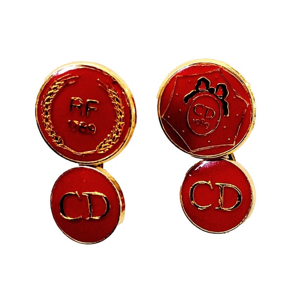 Vintage 1989 Christian Dior CD Red Gold Cufflinks RF 1789