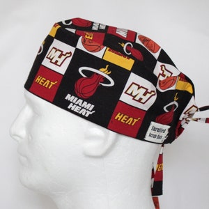 Surgical Regular Tie Back Scrub Hat for Men - Miami Heat Patch