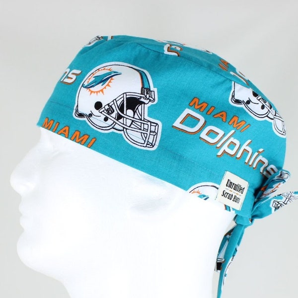 Surgical Regular Tie Back Scrub Hat for Men - Miami Dolphins