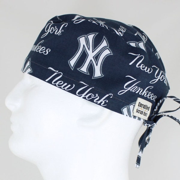 Surgical Regular Tie Back Scrub Hat for Men - New York Yankees in Blue