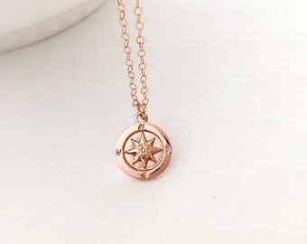 Rose Gold Compass Necklace, Gold Compass Necklace, Sterling Silver Compass Necklace, Enjoy the journey, Graduation Gift, Moving, New Town