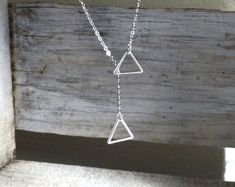 Sterlling Silver Triangle Lariat Necklace, 925 Sterling Silver Triangle Lariat Necklace, Bohemian Long Lariat Necklace