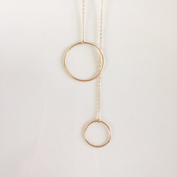 14kt Gold Filled Y Circle Lariat, Gold Y Lariat Necklace, Sterling Silver Circle Lariat, Everyday Necklace, Double Circle Necklace, Bohemian