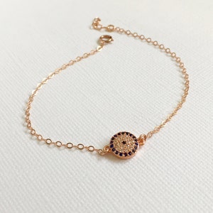 Rose Gold Evil Eye Bracelet Gold Filled Blue Crystal Bracelet, Silver Pave Blue Evil Eye Bracelet, Gold Evil Eye Bracelet, Gift