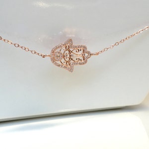 Rose Gold Hamsa Necklace, Gold Hamsa Necklace, Silver Hamsa Necklace, Wedding Jewelry, CZ Hamsa Necklace, Wedding Jewelry, Bohemian