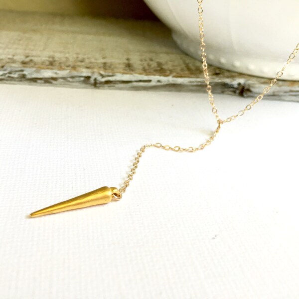 Long Gold Spike Y Lariat, Gold Filled Y Necklace, Gold Spike Y Lariat, Teen Necklace, Long Bohemian Lariat