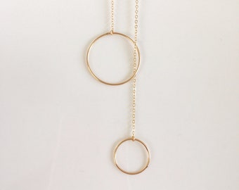 14kt Gold Filled Y Circle Lariat, Gold Y Lariat Necklace, Sterling Silver Circle Lariat, Everyday Necklace, Double Circle Necklace, Bohemian