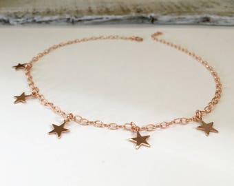 Rose Gold Filled Star Choker Necklace, Sterling Silver Star Necklace, 14kt Gold Filled Star Choker Necklace, Wedding Jewelry