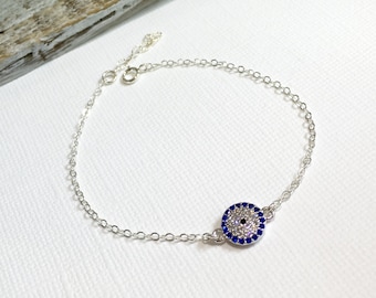 Silver Evil Eye Bracelet Gold Filled Blue Crystal Bracelet, Gold Modern Blue Evil Eye Bracelet, Rose Gold Evil Eye Bracelet, Gift