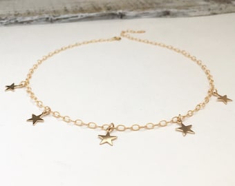 Gold Filled Star Choker Necklace, Sterling Silver Star Necklace, Rose Gold Star Choker Necklace, Wedding Jewelry
