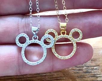 Dije de cabeza de ratón con circonitas cúbicas de cristal, joyería, orejas de ratón doradas, orejas de ratón plateadas, vacaciones, graduación, cabeza de Mickey Mouse