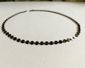 Black Rhodium Coin Disc Choker Necklace, Dotted Choker, Coin Tattoo Choker, Silver Choker Necklace, Modern Tattoo Choker