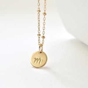 Personalized Letter Charm Necklace, Gold Coin  Initial Necklace, Personalized Beaded Chain Necklace, great gift, Gift for her, New Mom