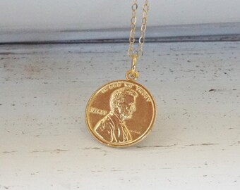 Miniature 14K Gold Penny Solid Gold 