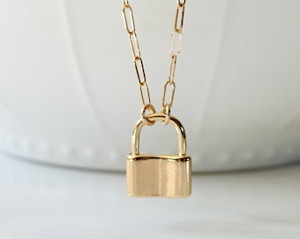 Padlock Necklace with Long Drawn Chain, Gold Lock Necklace, Love Lock, Layering Necklace, Padlock Necklace, Mother's Day Gift, Gift for her
