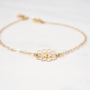 Pulsera de flores, pulsera de flores de plata de ley, pulsera de flores rellena de oro de 14 kt, pulsera de la amistad, pulsera de margaritas