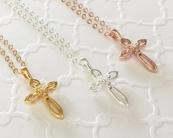 Dainty Cross Necklace, Rose Gold Cross Necklace, Sterling Silver Cross Necklace, Gold Cross Necklace, Gift for her, Baptism, Confirmation