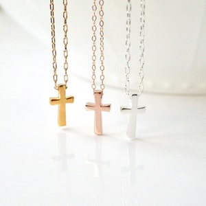 Small Cross Necklace, Sterling Silver Cross Necklace, Gold Cross Necklace, Gift for her, little girl cross, baptism, dainty cross, catholic