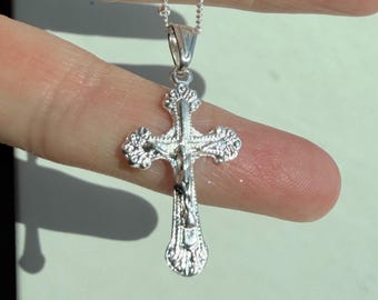 Beautiful Gold or Silver Ornate Cross Necklace, Crucifix, Jesus Christ, Catholic, Gift for Mom, Spiritual, Silver Cross Pendant, Gift Idea
