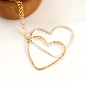 Sterling Silver Large Open Heart Necklace,  Gold Filled Open Heart Necklace, Hammered Heart, Rose Gold Filled Heart Necklace, On Trend