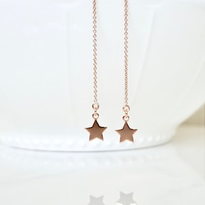 Long Star Dangle Earrings, Rose Gold Filled Star Threader Earrings, Sterling Silver Star Earrings, Gold Filled Star Threader Earrings, Boho