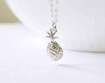 Collar de piña de plata, piña de oro rosa, collar de piña de plata de ley, piña de oro, lleva una corona y sé dulce por dentro