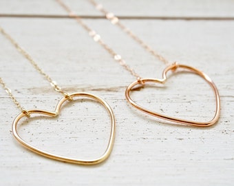 Gold Heart Necklace, Sterling Silver Heart Choker, Gold Filled Heart Choker, Rose Gold Filled Heart Necklace, Wedding Jewelry, Large Heart