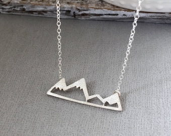 Sterling Silver Mountain Range Necklace, Gold Mountain Peak Connector Charm, Hiking Charm, Snow Mountain, Rose Gold Mountain Pendant