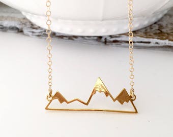 Shiny Mountain Range Charm Necklace, Sterling Silver Mountain Peak Connector Charm, Rose Gold Mountain, Hiking Charm, Snow Mountain, Outdoor