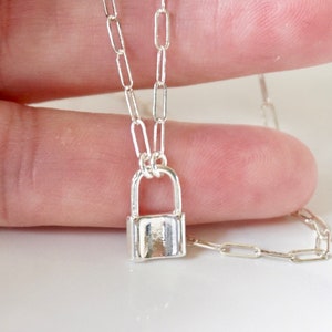 Sterling Silver Padlock Necklace, Paperlip Chain, Small Lock Necklace, Love Lock, Layering Necklace, Best Friend, Gift for Her, On Trend