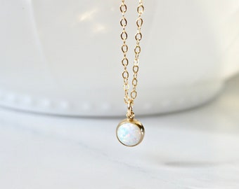 Opal Stone Pendant Necklace, Gold Filled Opal Bezel Drop Necklace, Opal Charm Necklace, Layering Necklace, Minimal, Birthstone Jewelry