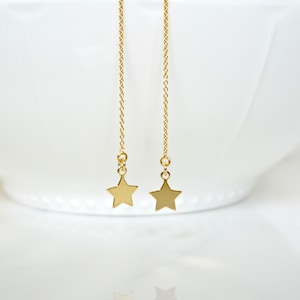 Gold Star Threader Earrings, Rose Gold Filled Star Long Earrings, Sterling Silver Star Earrings, Gold Filled Star Threader Earrings, Boho