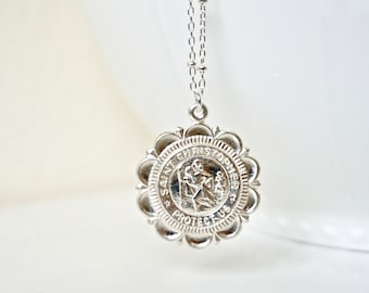 Saint Christopher Necklace, Sterling Silver Beaded Chain, 925 Sterling Silver St. Christopher, Gold Filled Saint Christopher Medallion