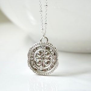 Greek Coin Necklace, Sterling Silver Medallion Necklace, Gold Filled Cross, Sterling Silver Cross, Beaded Chain Layering