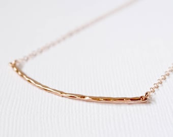 Curved Bar Necklace, Rose Gold Hammered Curved Bar Necklace, Sterling Silver Curved Bar Choker, Rose Gold Curved Bar Necklace, Modern Choker