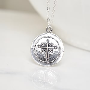 Sterling Silver Round Cross Medallion Pendant, Gold Cross Medallion Necklace, Cross Medallion, Silver Cross, Gold Cross, Layering, Religious