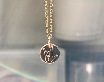 I Love You Sign Language Necklace, Gift for Best Friend, Sterling Silver, Rose Gold, Gold Necklace, Gift for her, ASL Sign Language, For Mom