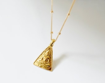 Buddha Amulet Necklace with beaded chain, Gold Buddha, Silver Buddha Amulet, Gold Beaded Chain, Spiritual Jewelry, Tranquility and Balance