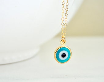 Blue Turquoise Evil Eye Necklace, Handmade Turkish Glass, 18kt gold filled, Hamsa, Gold filled Evil Eye, Bohemian, Protection, Handmade Eye