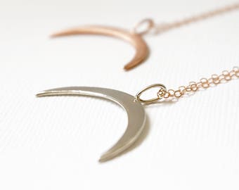 Sterling Silver Double Horn Necklace, Sterling Silver Crescent Moon Pendant Necklace, Horn Necklace, Tusk, Layering Necklace, On trend, gift