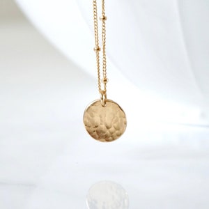 Hammered Circle Necklace, Gold Filled Hammered Charm, Layering Necklace, Sterling Silver Hammered Circle, Dainty, Circle, Beaded Necklace