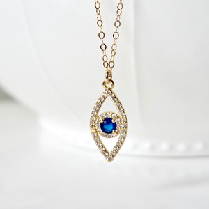 Blue Evil Eye Necklace, Celebrity Necklace, Evil Eye Charm Necklace, Gold CZ Evil Eye CZ Necklace, Protection Necklace, Layering Necklace