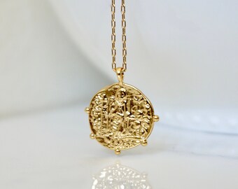 Saint Francis of Assisi Vermeil Medallion Necklace, Artisan Greek Coin Pendant