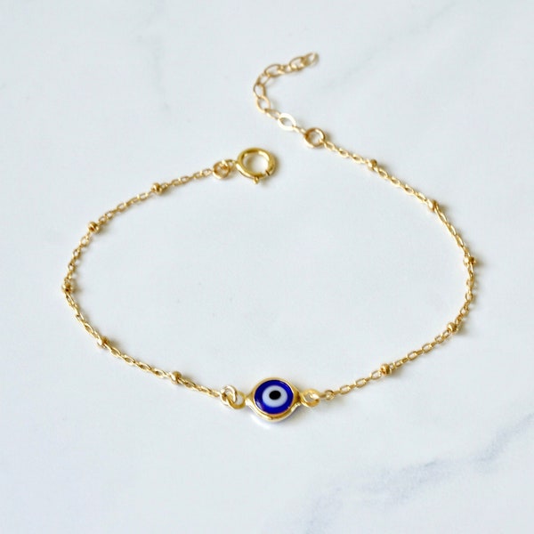 Gold Filled Beaded Blue Evil Eye Bracelet, Evil Eye Protection Bracelet, Evil Eye Bracelet, Stacking Bracelet, Gift Ideas, Boho Jewelry