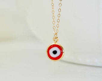 Red Evil Eye Necklace, Handmade Turkish Glass, 18kt gold filled, Hamsa Jewelry, Gold filled Evil Eye, Bohemian, Protection, Handmade Eye